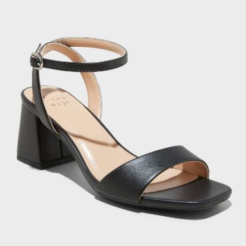 Women's Shannon Heels with Memory Foam Insole - A New Day™ Black 7.5W: Adjustable Buckle Strap, Block Heel, Open Toe Sandals