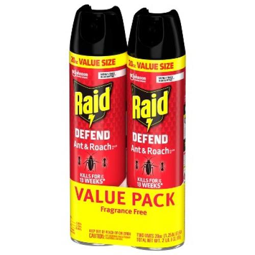 Raid Ant and Roach Killer Bug Spray Unscented - 2ct/20oz each 2 Pack