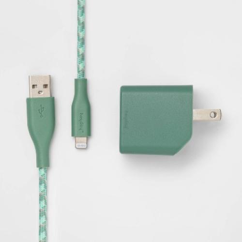 2-Port Wall Charger 15W USB-C & 5W USB-A (with 6' Lightning to USB-A Cable) - heyday™ Evergreen