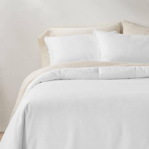 Full/Queen Heavyweight Linen Blend Comforter & Sham Set White - Casaluna™