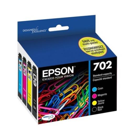 Epson 702 Black C/M/Y 4pk Combo Ink Cartridges - Black Cyan Magenta Yellow (T702120-BCS)