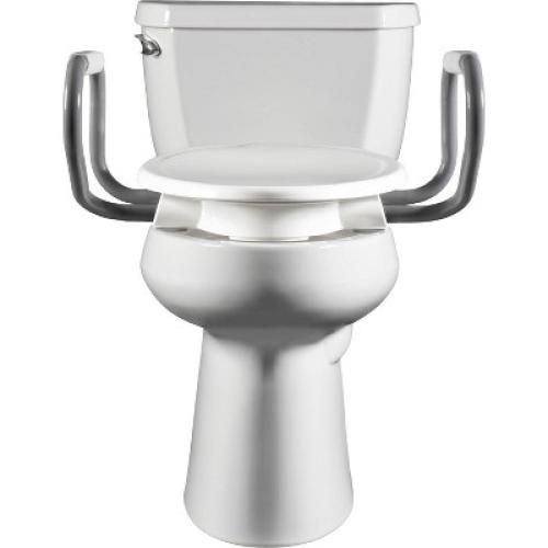 Assurance with Clean Shield Elongated Plastic Premium Raised Toilet Seat in White with Support Arms - Bemis
