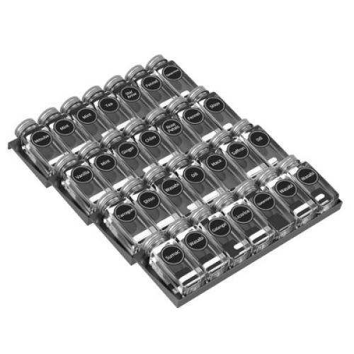 SpaceAid 4 Tier Glass Spice Drawer Organizer with 28 Jars, 386 Labels, for Kitchen Drawers,Black