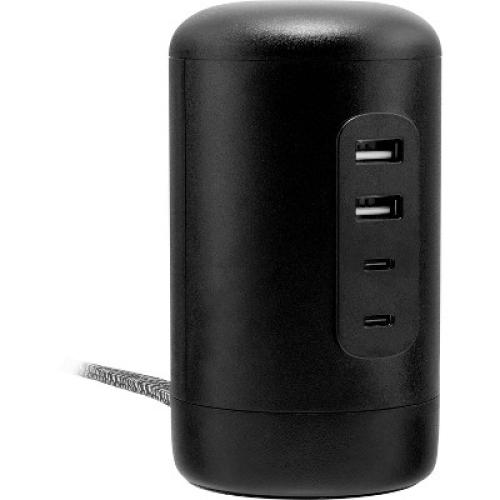 GE 2 USB-A 2 USB-C 2 Outlet Desktop Charging Station 5' Cord Black