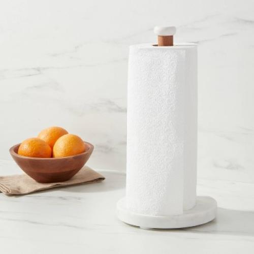 (top Marble stopper broken off)Marble Paper Towel Holder - Threshold™: Freestanding Off-White Kitchen Towel Holder, Wood & Marble, 13.25 Height
