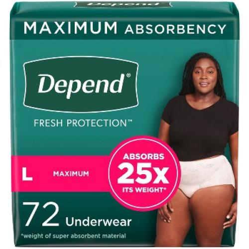 Depend Fresh Protection Adult Incontinence & Postpartum Underwear for Women - Maximum Absorbency  - L - Blush - 72ct