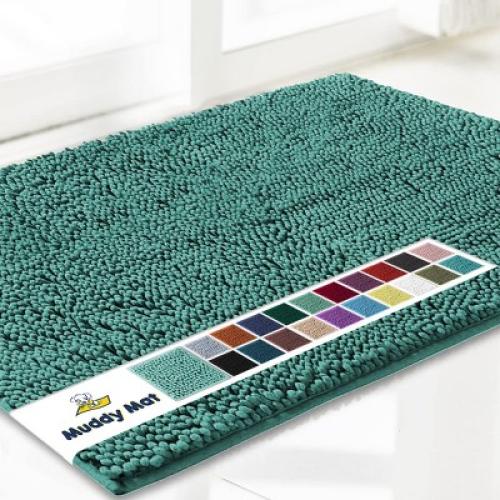 Muddy Mat Highly Absorbent Soft Chenille Door Mat and Pet Rug Non Slip Thick Washable Area and Bath Mat for Indoor & Outdoor-Grey Small 18x28