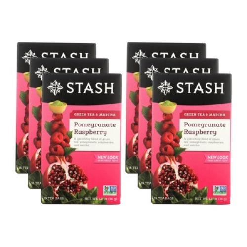 Stash Tea Pomegranate Raspberry Green with Matcha Tea - Case of 6/18 Bags