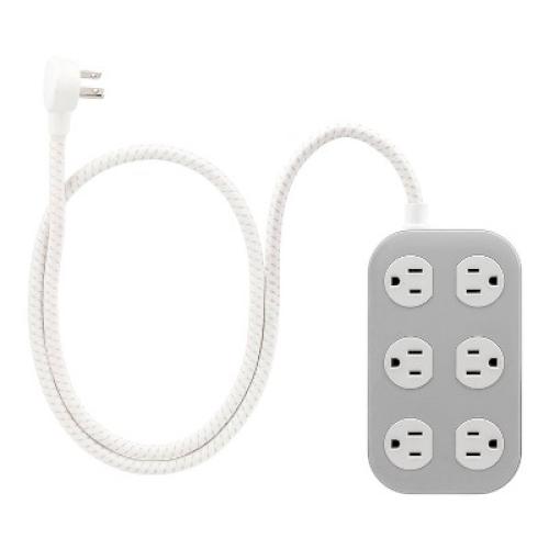 GE 6-Outlet Surge Protector 490J 6' Braided Cord Gray/Cream