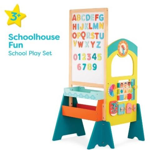 B. toys School Play Set - Schoolhouse Fun: Includes White Board, Wood Material, 49 Pieces, Encourages Creativity