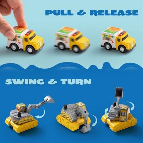 18Pcs Pull Back City Cars and Trucks Toy Vehicles Set, Friction Powered Cars Toys for Toddlers, Boys, Girls’ Educational Play, Goodie Bags Stuffers