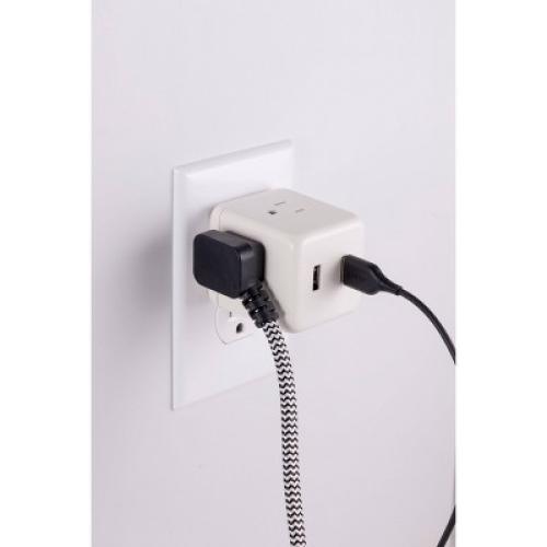 Power Gear 3-Outlet Grounded Cube Tap with 2 USB Ports 2.4A Surge 245J White