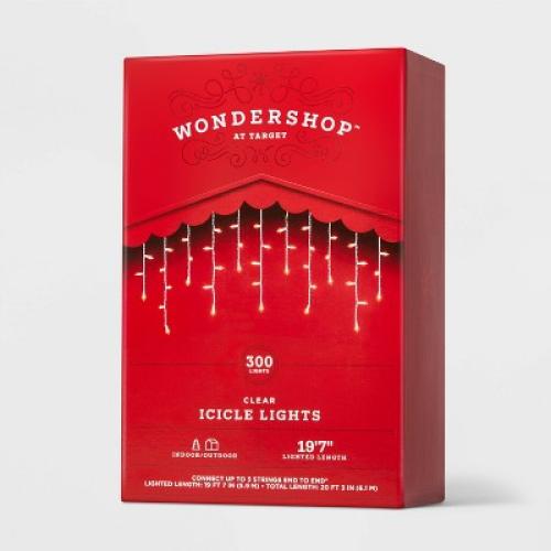 300ct Incandescent Mini Christmas Christmas Icicle Lights Clear with White Wire - Wondershop™