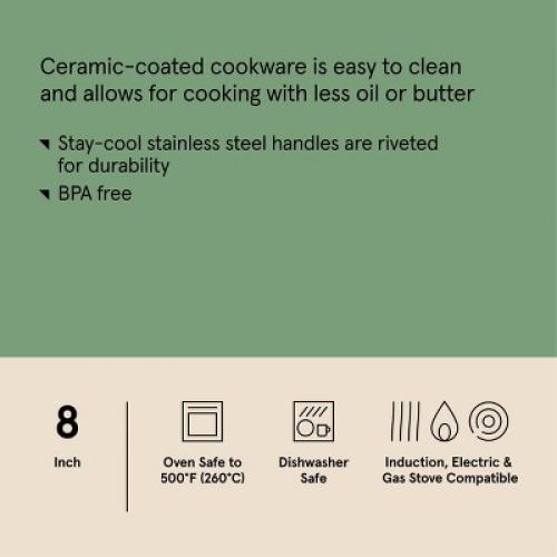 8 Nonstick Ceramic Coated Aluminum Frying Pan With Champagne Handle Cream - Figmint™