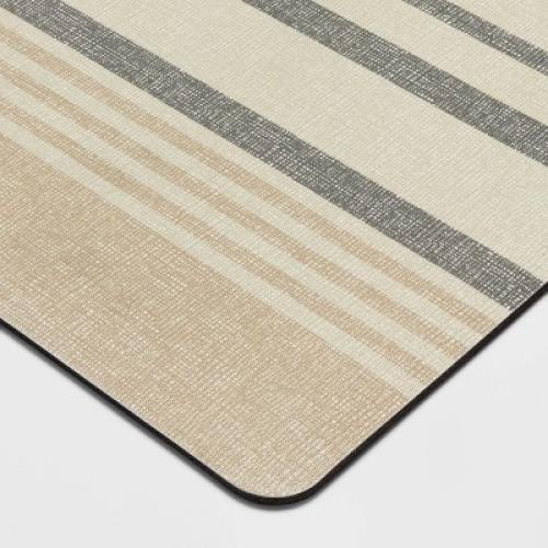 20 x 40 Low Profile Charmed Manor Patterned Polyurethane Kitchen Mat with Foam Rubber Backing Neutral Stripe - Threshold™