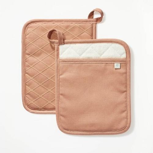 2pk Potholder Terracotta Orange - Figmint™: Modern Kitchen Textiles, Cotton, OEKO-TEX Certified, Silicon Gripper