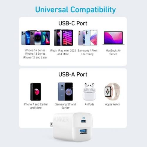 Anker 2 Port 33W Wall Charger with 6' USB-C to USB-C Cable - White