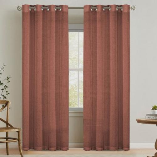 H.Versailtex Linen Curtains Nickel Grommet Energy Saving Light Filtering Semi Sheer Curtain TERRACOTTA 52W x 96L