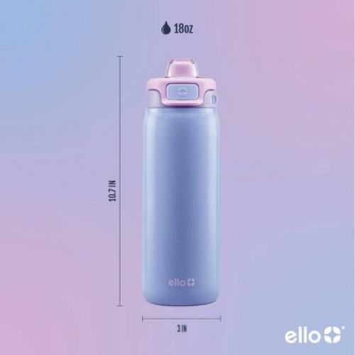 Ello Pop & Fill 18oz Stainless Steel Water Bottle Purple Holographic Glitter Missing plastic top