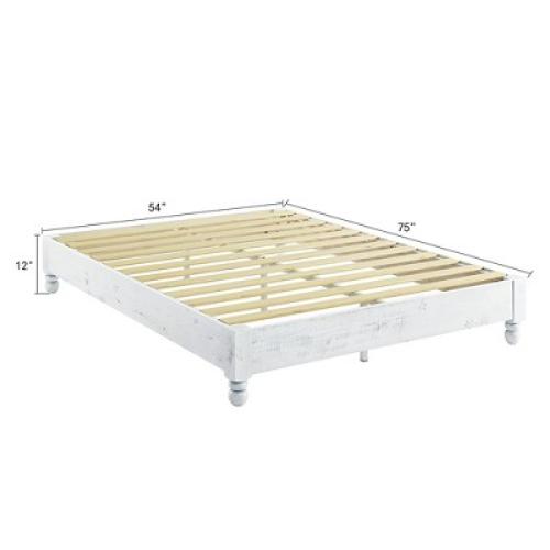 MUSEHOMEINC BF1002WF 12 Inch Tall Easy Assembly Solid Pine Wood Rustic Platform Bed Frame with Wooden Slat Support, Whitewashed, Full