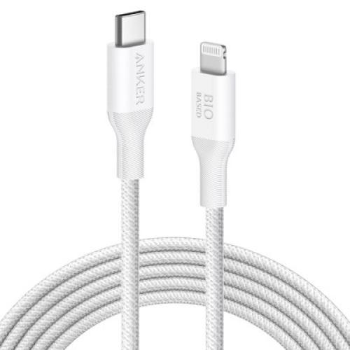 Anker Size 10' Bio-Braided Lightning to USB-C ECO Friendly Fast Charging Cable - White