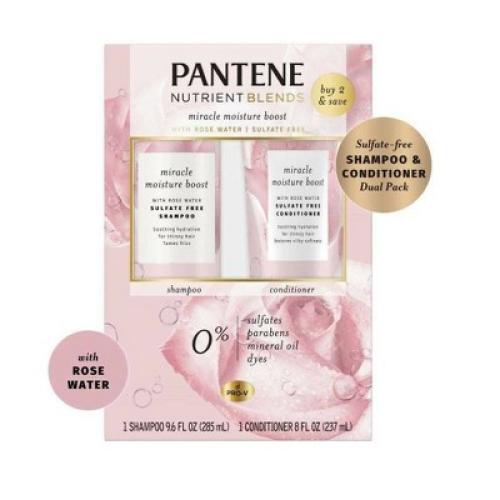 Pantene Sulfate Free Rose Water Shampoo and Conditioner Dual Pack, Nutrient Blends - 17.6 fl oz
