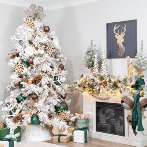 AuldHome Design Enamel Christmas Ornaments 12pk, White; Rustic Farmhouse Wood Tree Decorations, Retro Vintage Style
