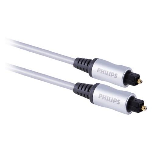 Philips Size 6' Elite Toslink Digital Fiber Optic Cable with 2 Mini Adapters - Gray