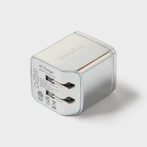 Dual Port USB-C 40W Wall Charger - heyday™ Chrome: Short Circuit Protection Adapter