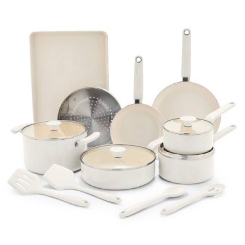 GreenPan Rio Advanced 16pc Ceramic Nonstick Cookware Set Cream‼️only 2 pans‼️