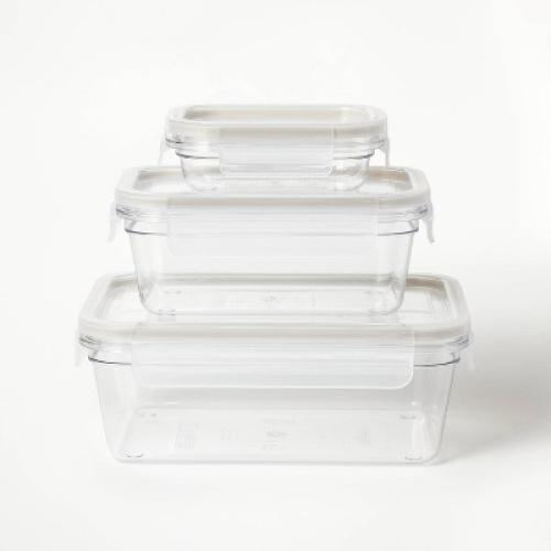 6pc (set of 3) Tritan Plastic Rectangle Food Storage Container Set Clear - Figmint™: BPA-Free, Stackable, Dishwasher-Safe
