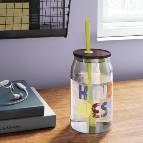 17oz Glass Kindness Straw Tumbler Iridescent - Room Essentials™ - set of 2