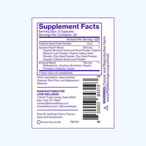 Love Wellness Sparkle Fiber Vegan Supplements for Easier Digestion & Regularity - 90ct
