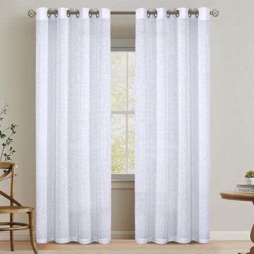 H.Versailtex Linen Curtains Nickel Grommet Energy Saving Light Filtering Semi Sheer Curtain TERRACOTTA 52W x 96L