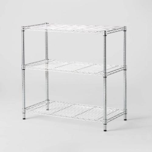 3 Tier Wide Wire Shelving Chrome - Brightroom