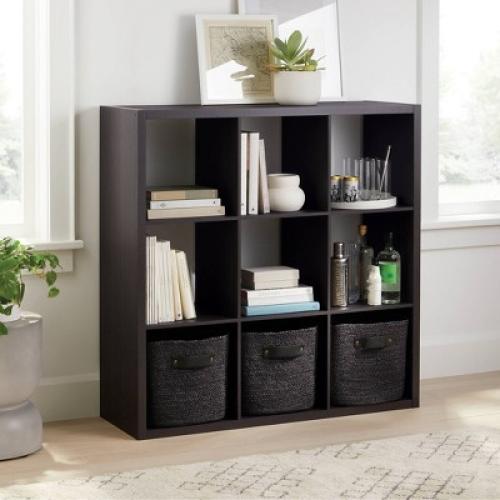 9 Cube Organizer Black Oak - Brightroom™: Versatile Shelving, Horizontal/Vertical, MDF & Laminate Finish
