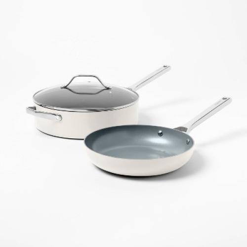 7pc Nonstick Ceramic Coated Aluminum Cookware Set Cream - Figmint™