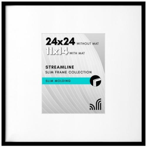 Americanflat 24x24 Picture Frame with Polished Plexiglass - Use as 11x14 Frame with Mat or 24x24 Frame Without Mat - Streamline Collection - Black