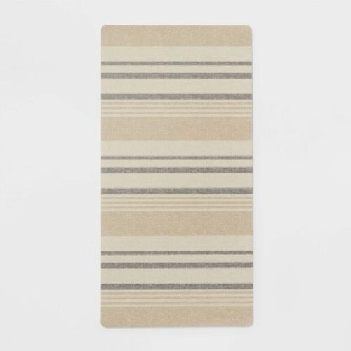 20 x 40 Low Profile Charmed Manor Patterned Polyurethane Kitchen Mat with Foam Rubber Backing Neutral Stripe - Threshold™