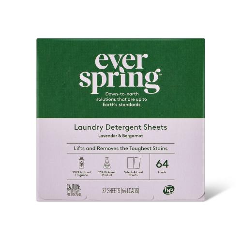 Lavender & Bergamot Laundry Detergent Sheets - 64 Loads - Everspring™