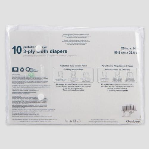 Gerber Baby 10pk Prefold Birdseye Diaper - White One Size