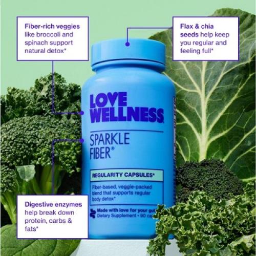 Love Wellness Sparkle Fiber Vegan Supplements for Easier Digestion & Regularity - 90ct