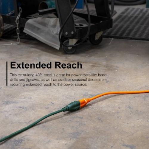 GE 1-Outlet Grounded Extension Cord Outdoor 16AWG 40' Green: 13A, 3-Conductor, Lifetime Warranty, 40ft Length
