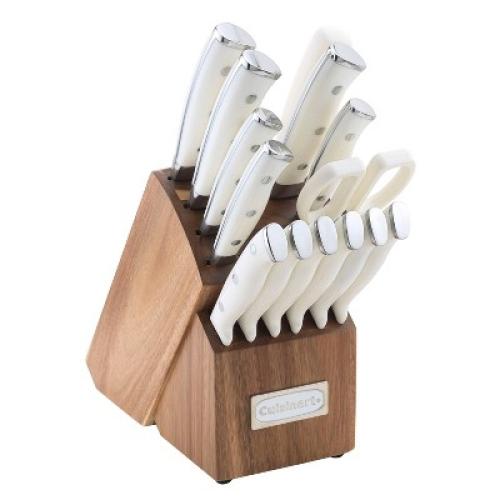 Cuisinart Classic 15pc White Triple Rivet Knife Block Set - High Carbon Stainless Steel, Ergonomic Handle