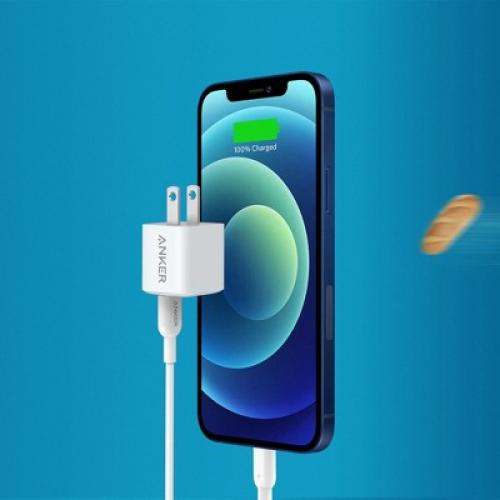 Anker PowerPort PD Nano 20W USB-C Wall Charger with 6 ft PowerLine II USB-C to Lightning Cable - White