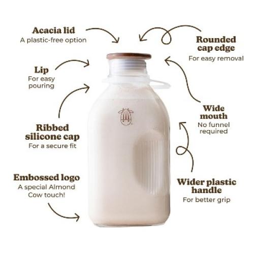 Almond Cow 60oz Glass Milk Jug with Easy-Pour Spout