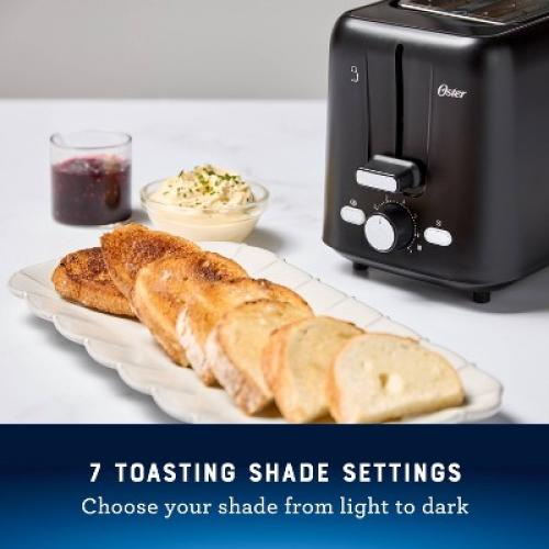 Oster 2-Slice Toaster With Extra-Wide Slots Black: 800W, Bagel & Toast Capabilities, 1-Year Warranty, Spot Clean