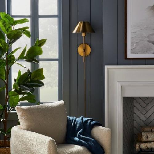 Metal Sconce Wall Light (Includes LED Light Bulb) Brass - Threshold™ designed with Studio McGee