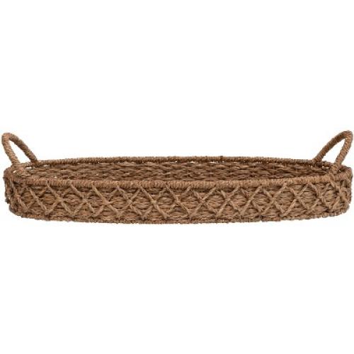 Storied Home Decorative Oval Woven Seagrass Tray with Handles