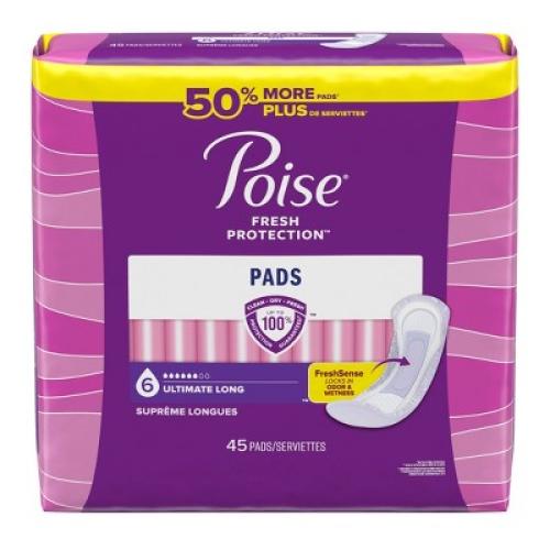 Poise Original Design Postpartum Incontinence Pads for Women - Ultimate Absorbency - Long - 45ct